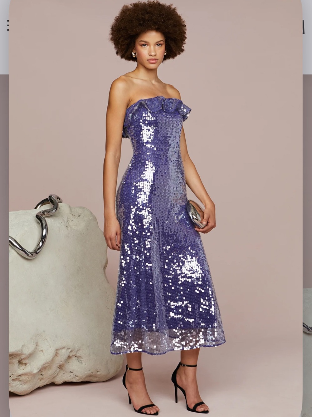 AMUR Lavender Sequin Strapless Midi Dress